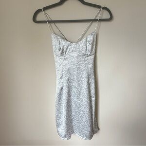 White Fox Boutique NWT Surprise Me Mini Dress in Blue Ditsy Floral Size XS